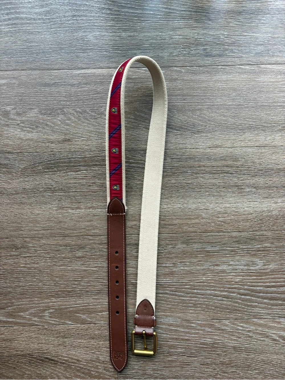Polo Men's Red and Cream Canvas Leather-Trim Belt